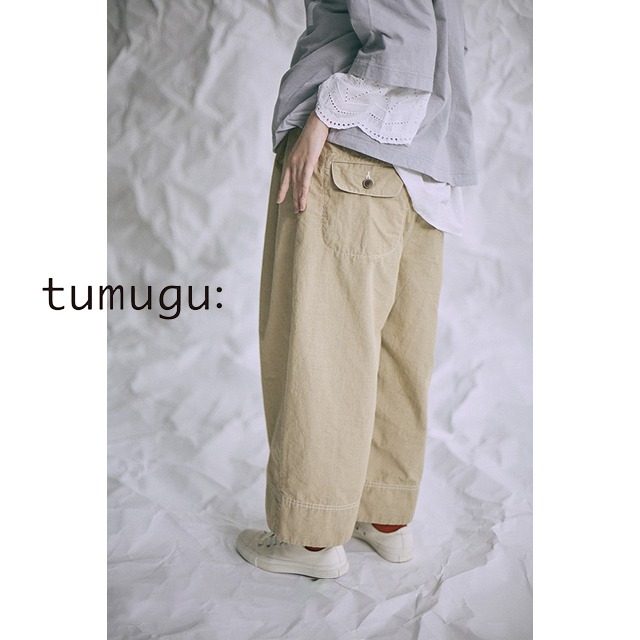 【tumugu:】TB24214 オガーニックコットンヘンプダンガリーフル丈パンツ