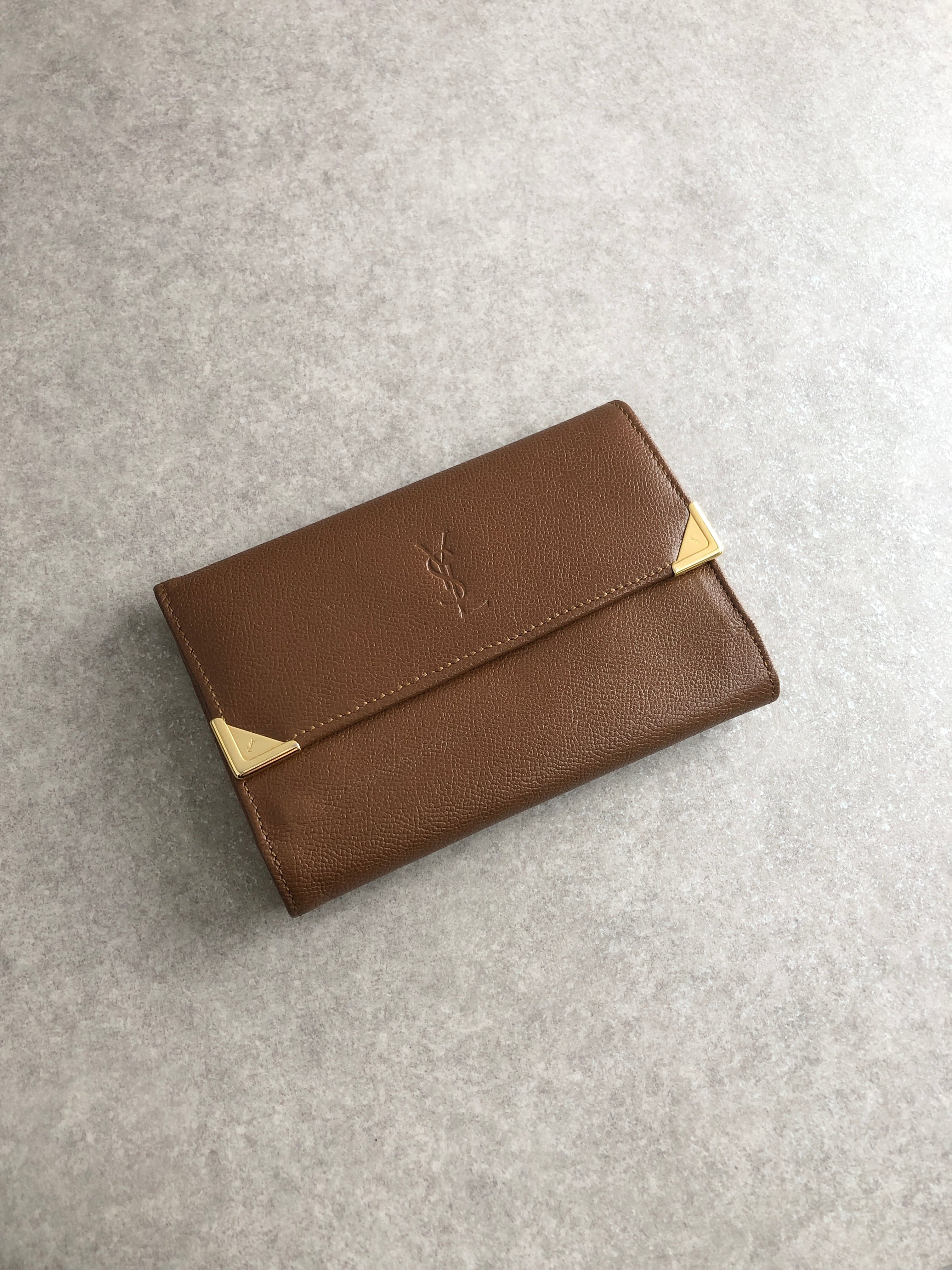 Yves Saint Laurent イヴ・サンローラン 財布 ブラウン YSL レザー 三つ折り財布 vintage ヴィンテージ オールド bcneir