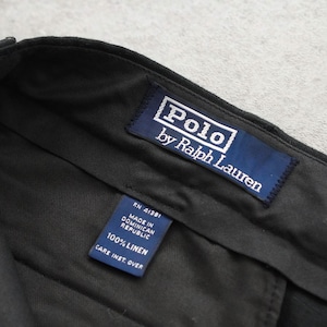90s Polo by Ralph Lauren LINEN trousers "BLACK" [W36.5L32相当] 古着