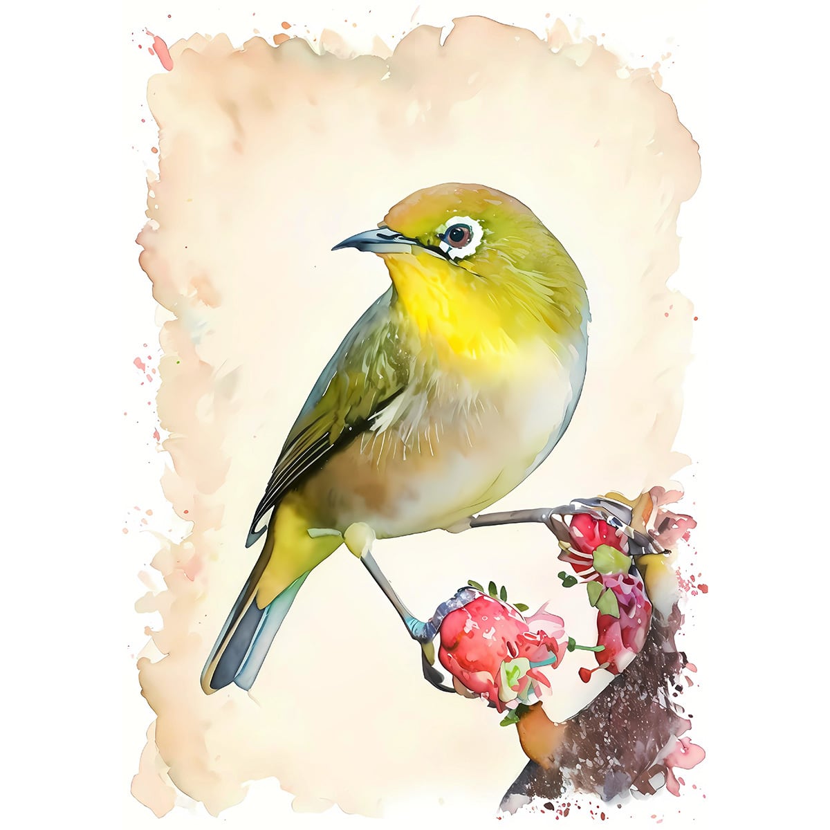 絵画 動物 鳥 メジロ インテリアアート額付き 水彩画・油絵風 WAT1127