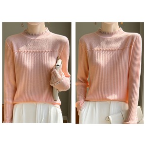 ハーフハイネックレースボトミングニットトップ 5color  A01062