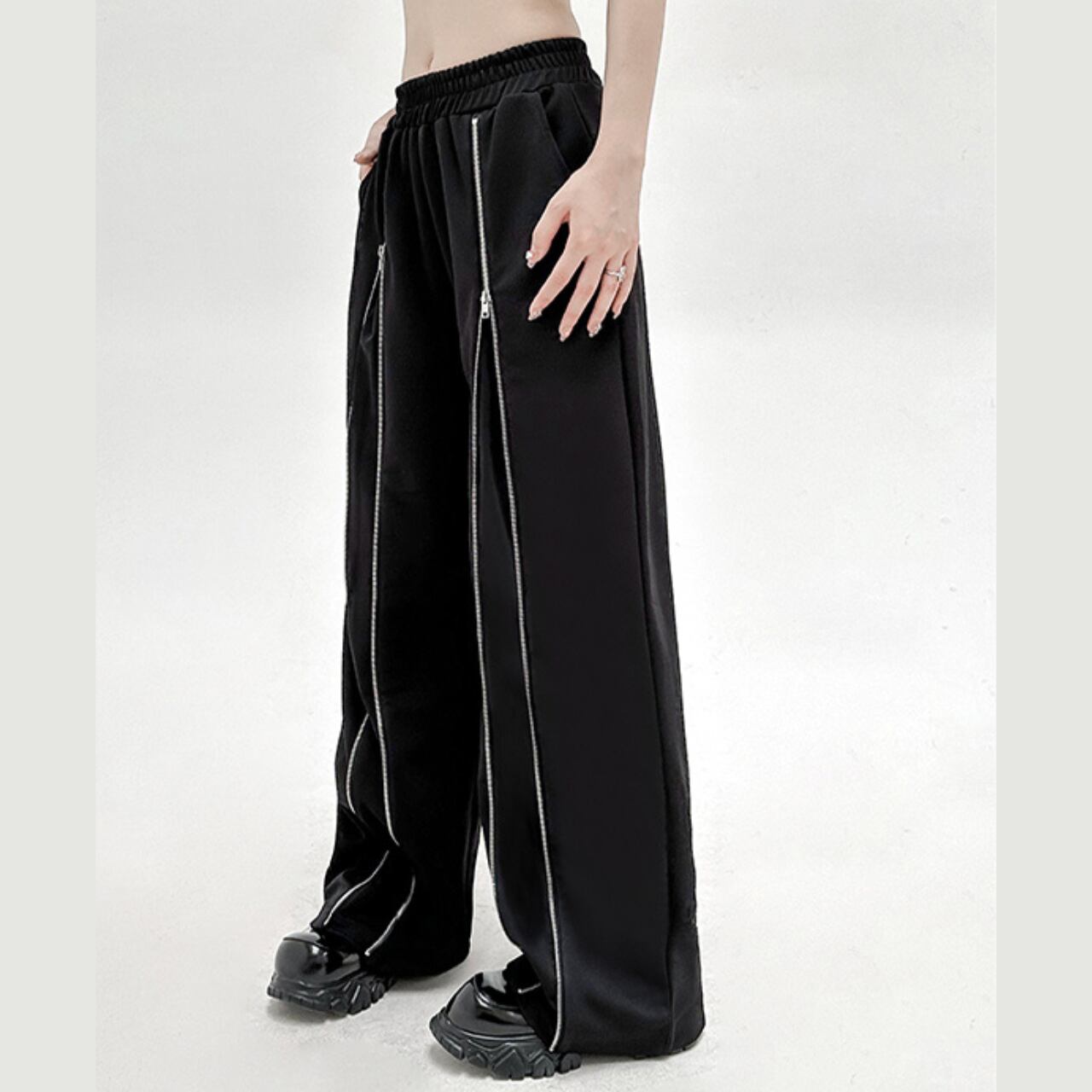 ジッパー付きロング丈ワイドパンツ R0183
