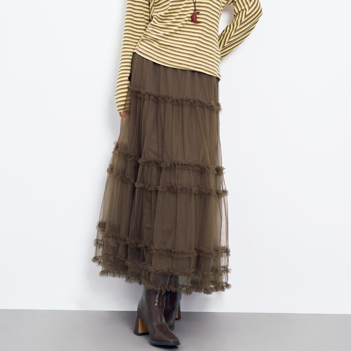 Fluffy Tiered Ruffle Tulle Maxi Skirt ch0200