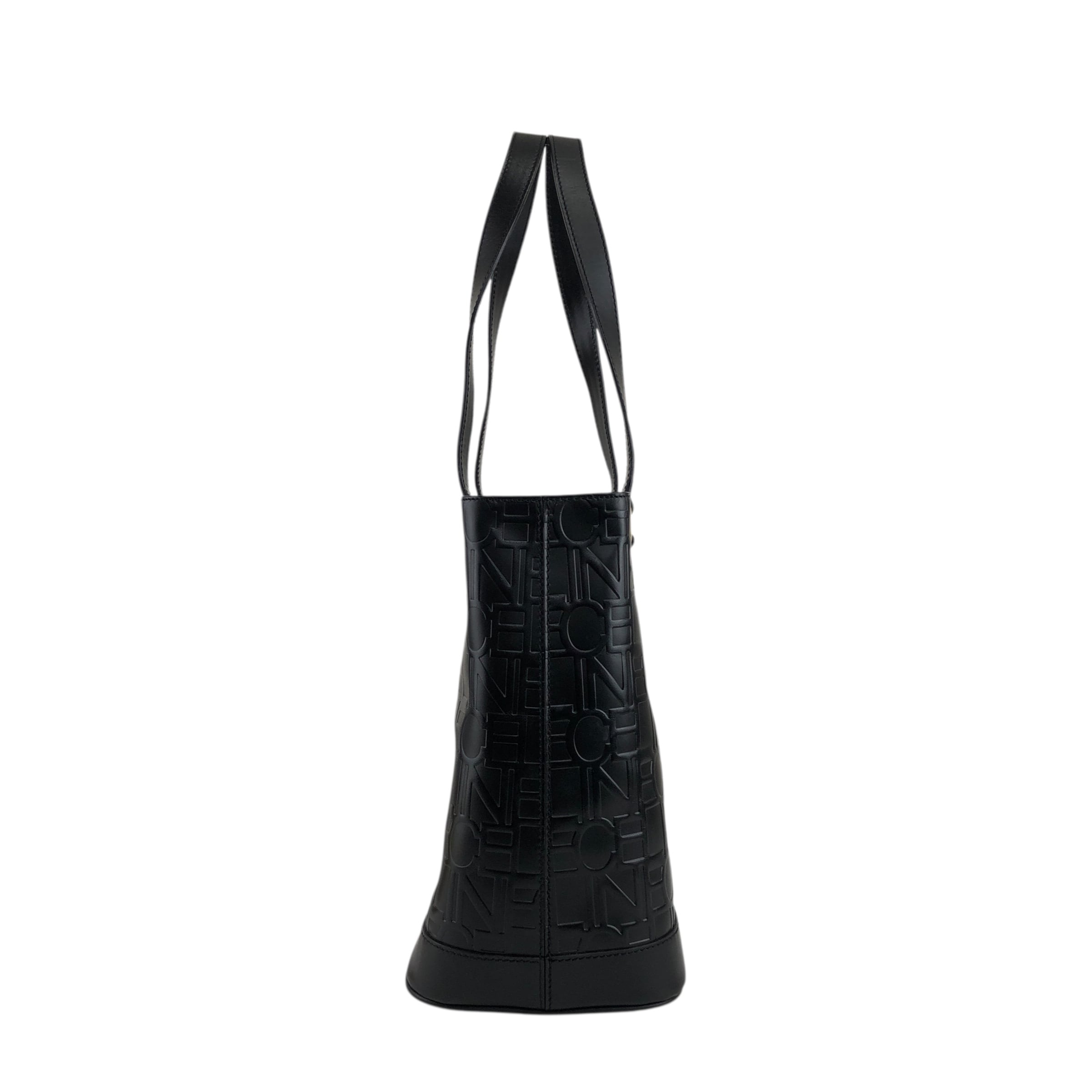 CELINE セリーヌ ロゴ型押し ハンドバッグ ブラック レザー vintage