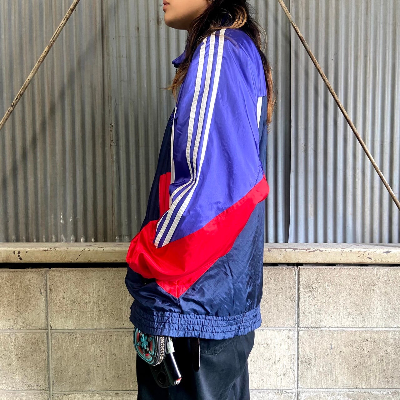 80〜90年代 adidas アディダス ロゴ刺繍 ナイロンジャケット メンズXL 