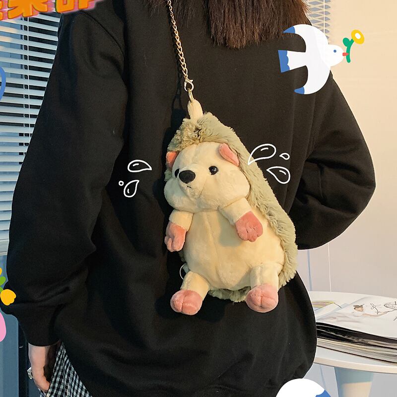 漫画かわいい小さなバッグ女性バッグ2020新しい流行の秋と冬のヘッジホッグヘアリーバッグファッションチェーンショルダーメッセンジャーバッグ Tiancai_Wing_Bag30825729936