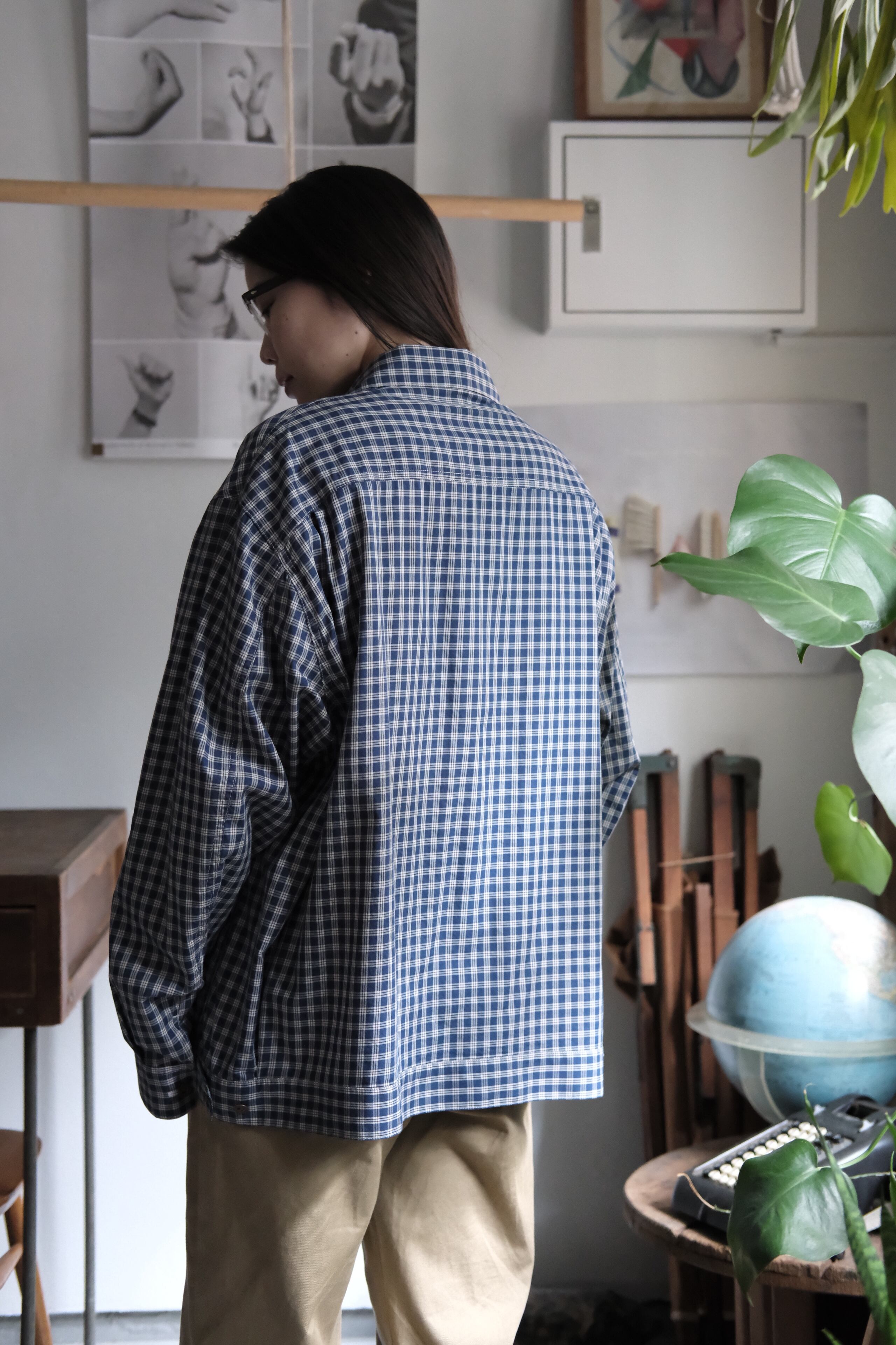 H.UNIT Twill check shirt jacket シャツジャケット H.UNIT】Twill check shirt jacket Blue check | unstable | 公式
