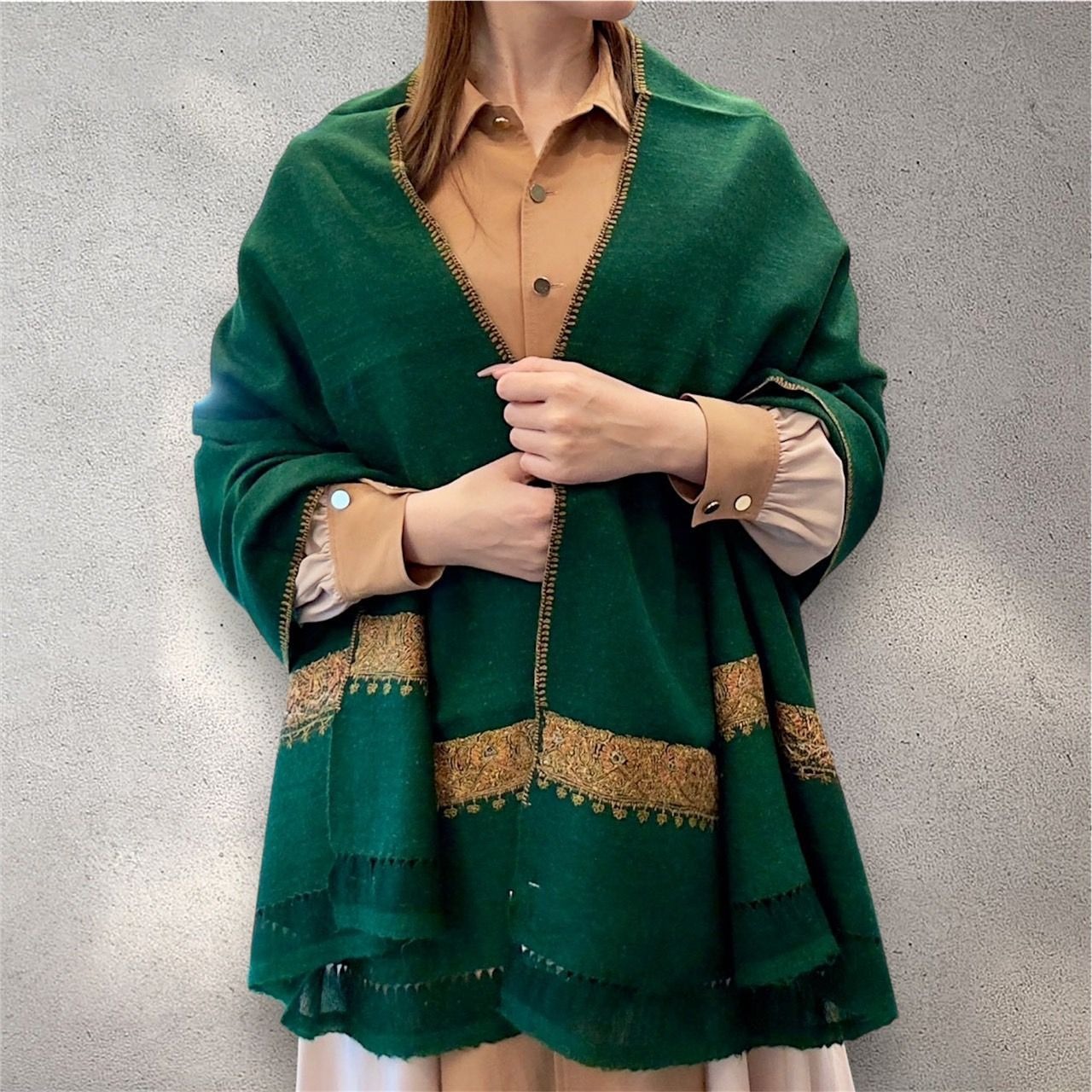 パシュミナストール インド刺繍ストール インドハンドメイドストール