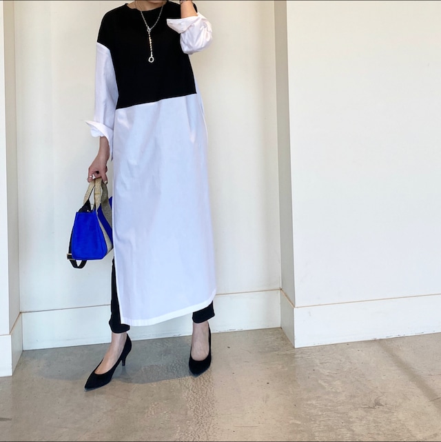 再入荷 Passione パシオーネ もう朝のコーディネートに悩まない コレ1枚でレイヤードコーデの完成 カットソーベスト風ドッキング サイドスリットワンピース いつでも輝いていたい そんな女性の為のセレクトショップm Sple エムスプレ