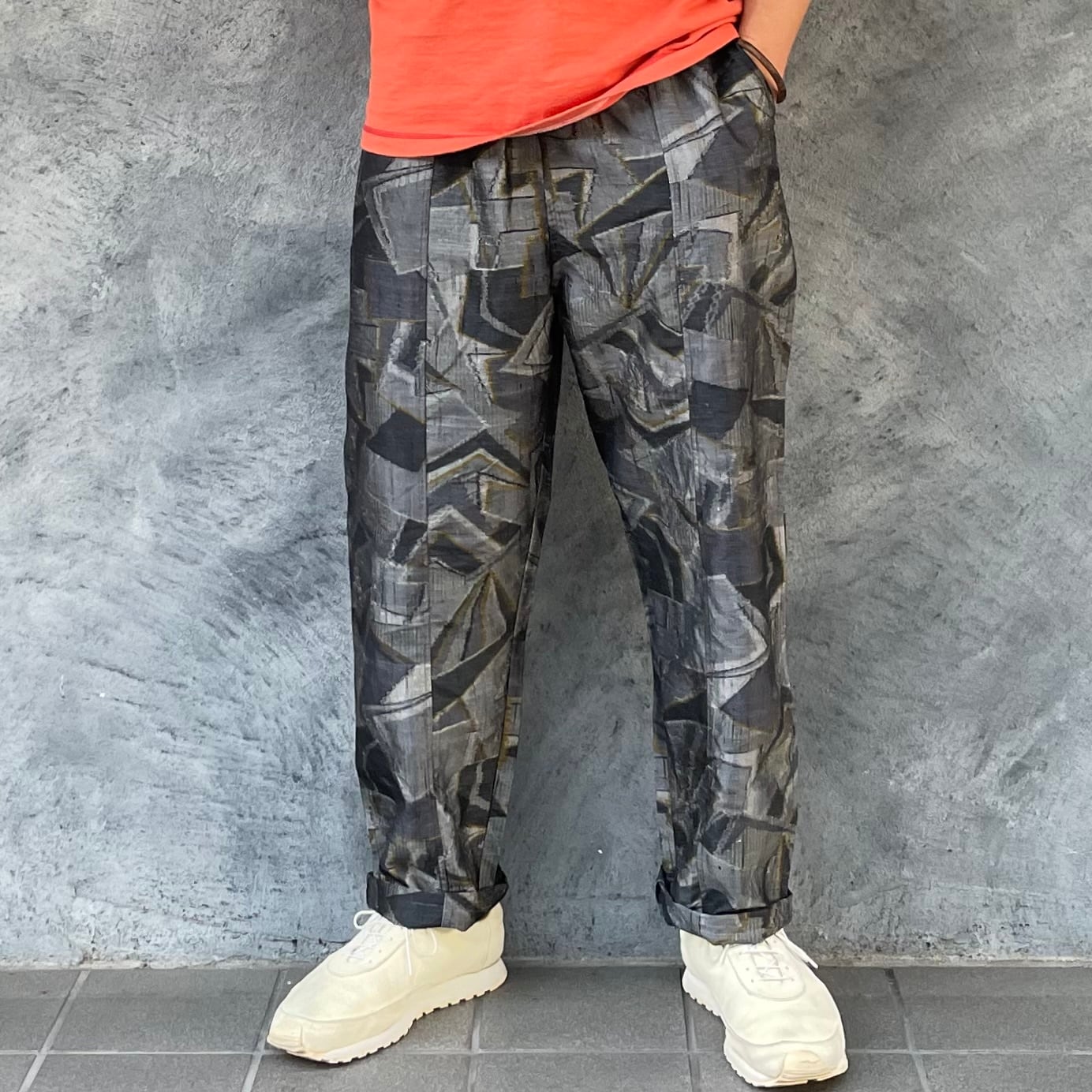 着物リメイクパンツ - kimono elastic waist pants