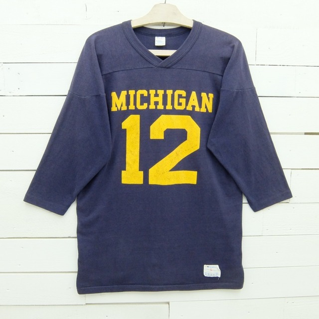 1980's Champion チャンピオン フットボールTシャツ MICHIGAN12 ナンバリング ネイビー ビンテージ メンズ Lサイズ made in usa