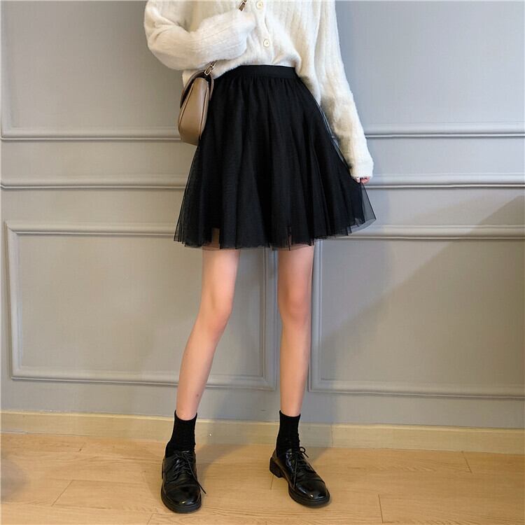 スカート ハイウェストウェストオータムドレス メッシュショート 秋物 萌量不足3313430659