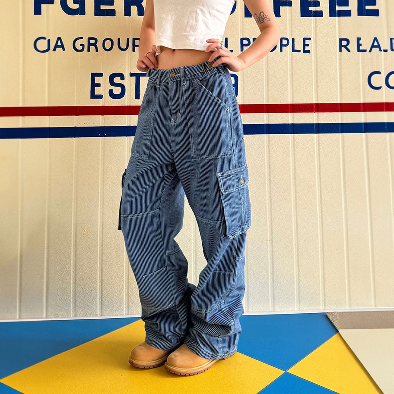 ピンストライプマルチポケットパンツ R00569