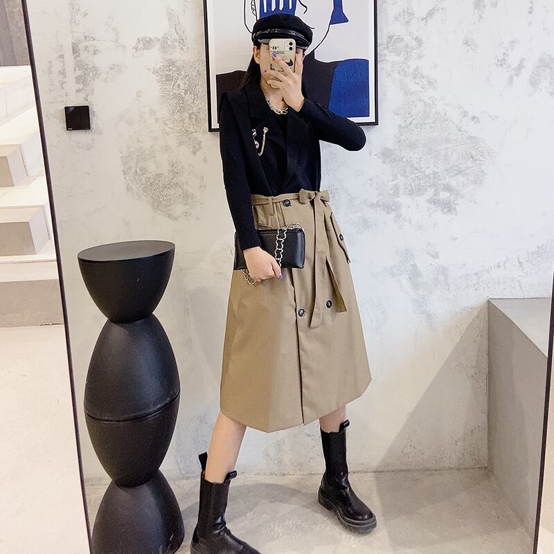 2020プラスサイズの女性の秋の新しいウエストスリミングドレスファットシスターmmラペルカラーマッチングネットドレス ミックスインファッション59155696708