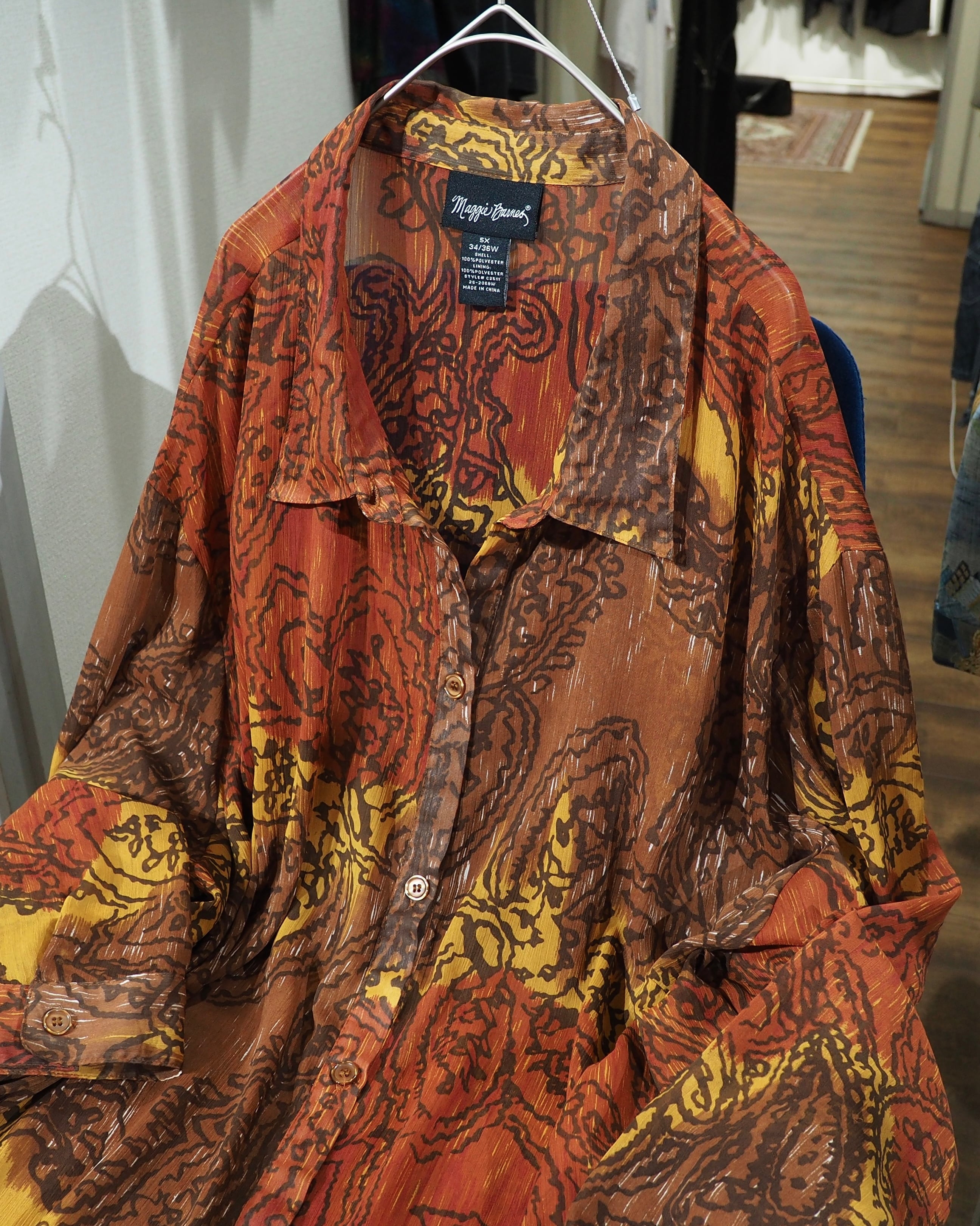 Beautiful Ethnic pleats × Sheer Design Vintage Drape Over silhouette shirt