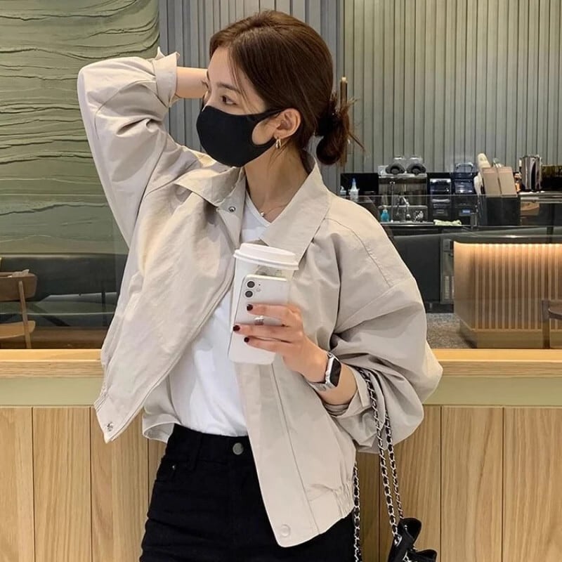 【新作】【送料無料】 ファッション女性ボンバージャケットショートソリッドハイストリートカーゴ生き抜く春秋女性カジュアル新スタイリッシュなオールマッチヴィンテージ 0314158533261