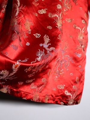 "龍" full pattern glossy fabric special open collar s/s shirt