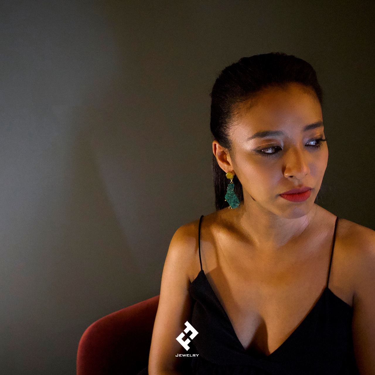 +5 lados・シングルピアス〜single earring (green+gold) #2