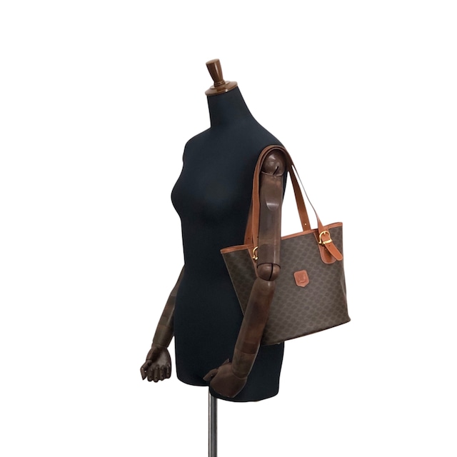 CELINE セリーヌ マカダム ハンドバッグ ブラウン ブラゾン型押し PVC トートバッグ vintage ヴィンテージ オールド bz34wg