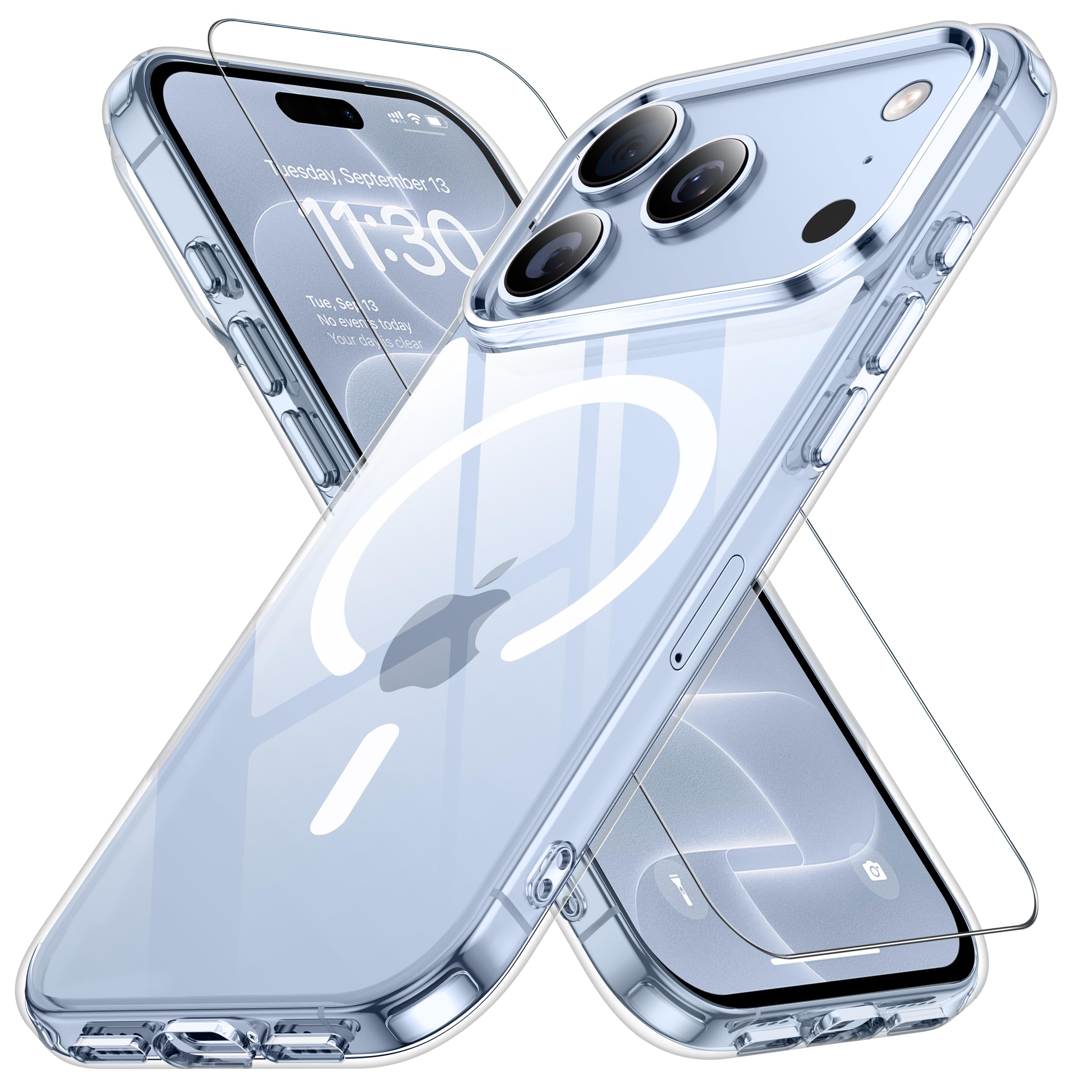 JUSTCOOL for iPhone 18pro 用 ケース Magsafe対応 クリア 米軍MIL規格 黄変防止 耐衝撃 ガラスフィルム付き