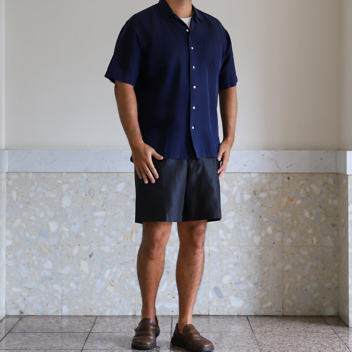 極美品】90s Ralph Lauren special silk linen open collar shirt