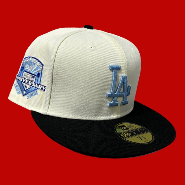 Los Angeles Dodgers 50th Anniversary  New Era 59Fifty Fitted / Cream,Black (Light Blue Brim)