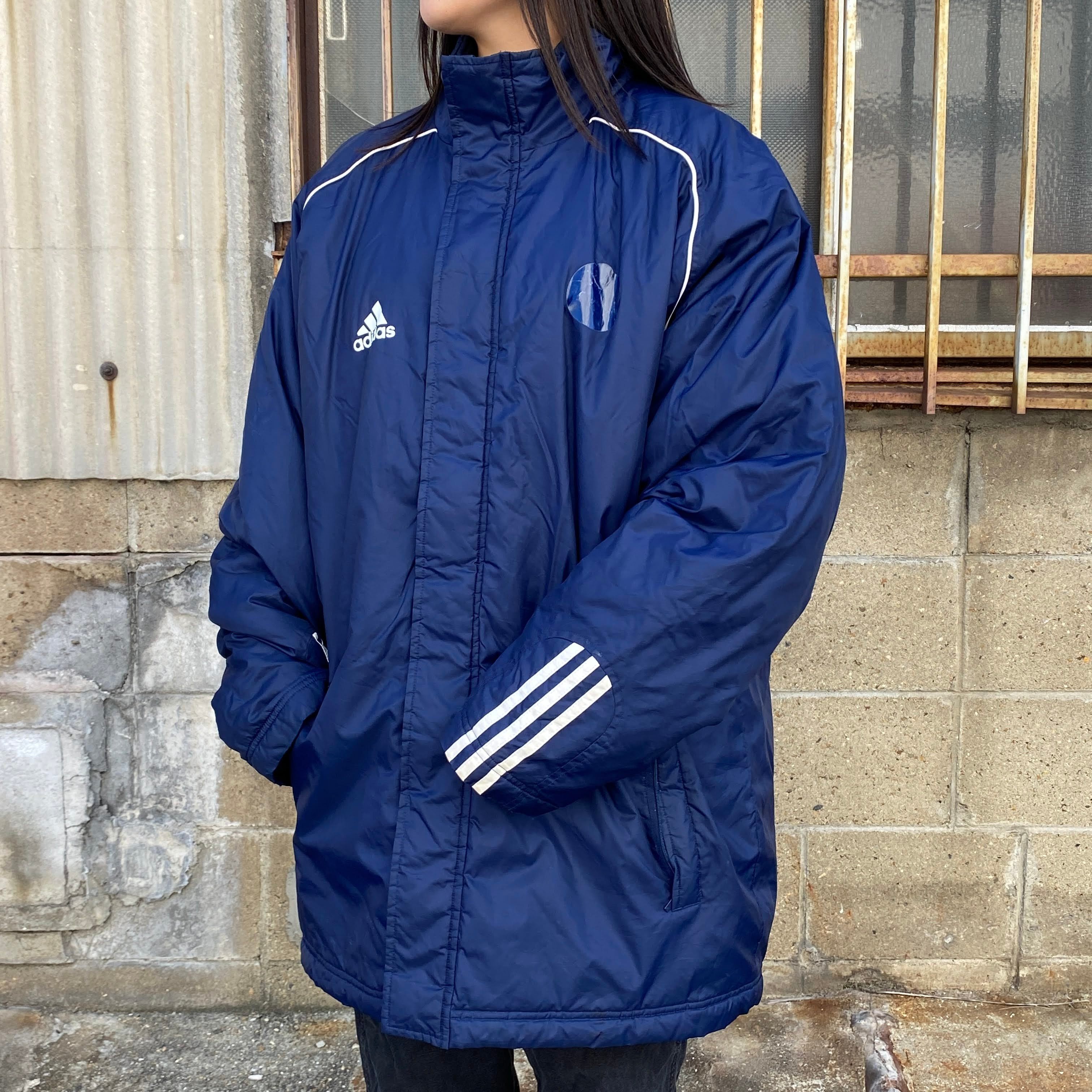 00年代 Adidas アディダス キルティングライナー 中綿 ナイロンコート メンズxl 古着 00s ヴィンテージ ビンテージ パフォーマンスロゴプリント 3ライン ネイビー 紺 ナイロンジャケット Ha10 Cave 古着屋 公式 古着通販サイト