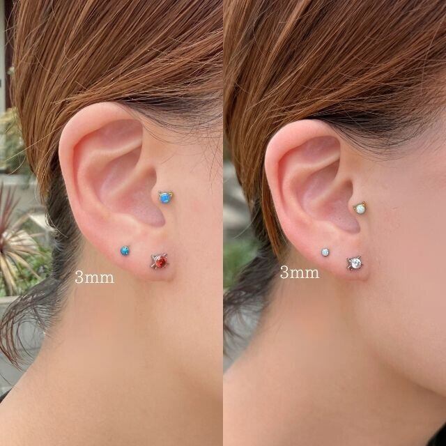 プッシュピアス 20G 18G 16G 14G 3mm 4mm 全2色 オパール チタン 金属