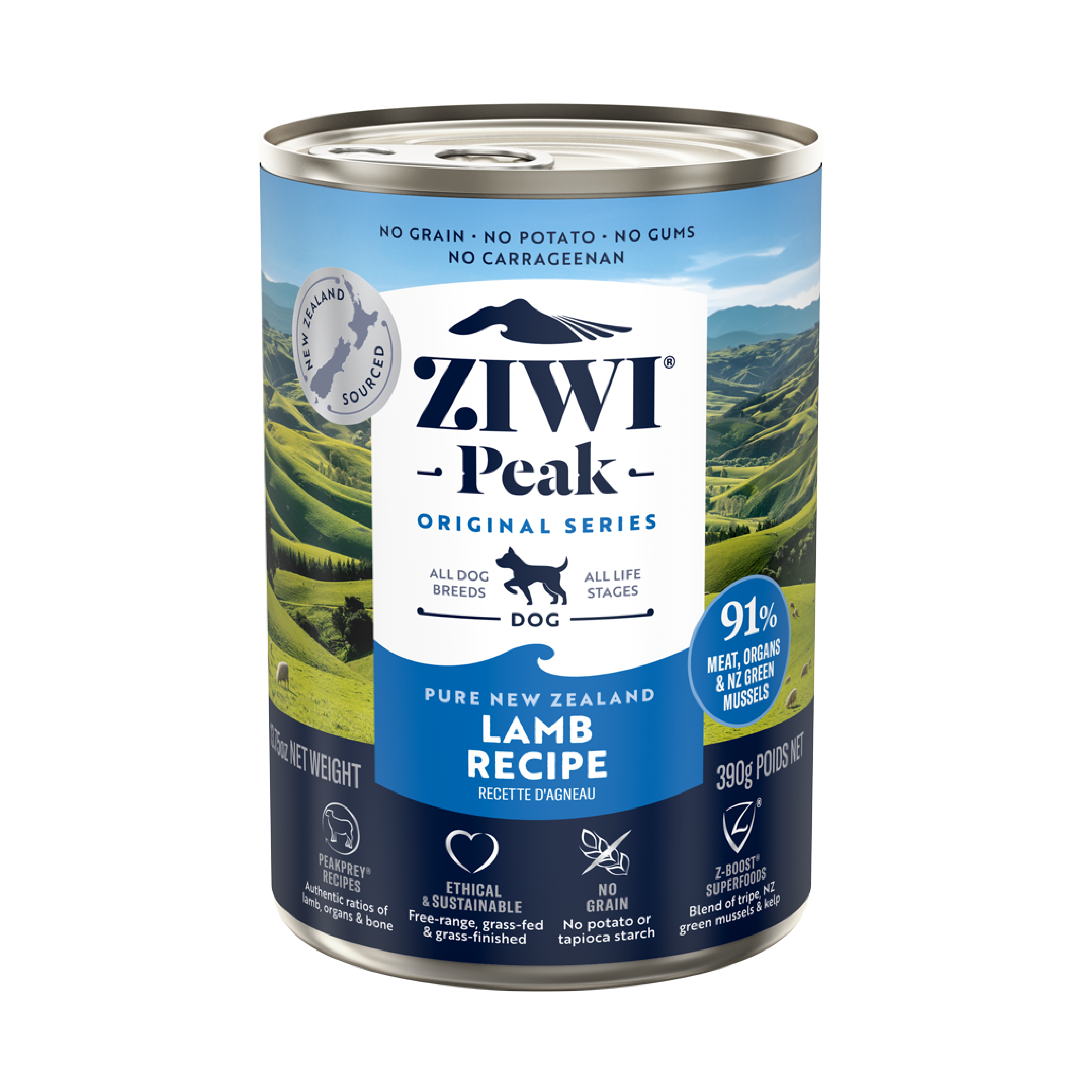 ZIWI Peak (ジウィ ピーク) ドッグ缶 ラム 390g|全犬種・全年齢対応 【正規品】