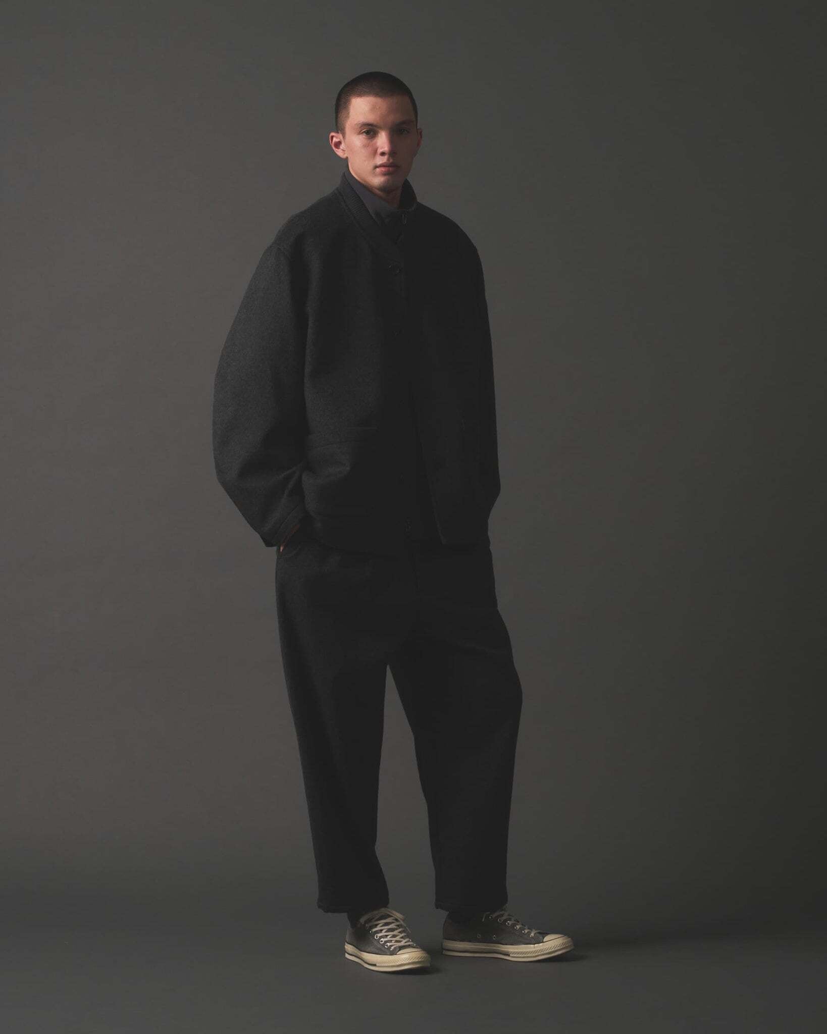 パンツ THE DAY : WOOL WIDE PANTS THE DAY】WOOL CASHMERE 2TUCK WIDE PANTS_GRAY | marfa store