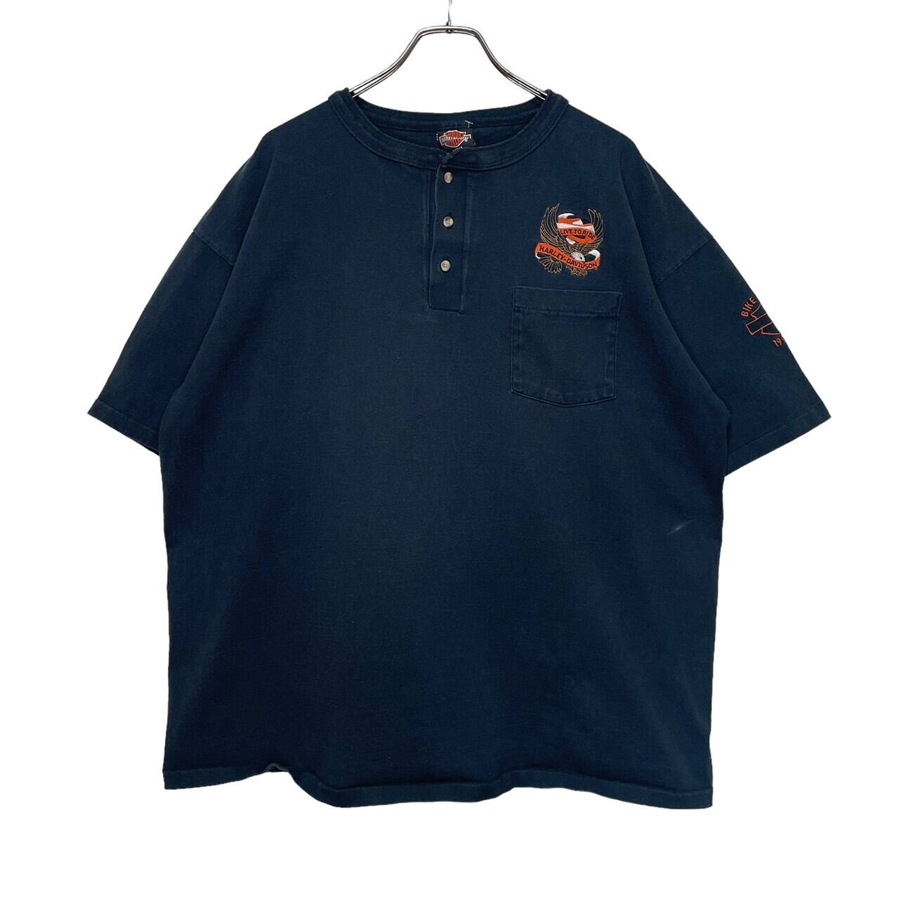 HARLEY DAVIDSON 半袖Tシャツ 2XL 刺繍 コットン100% ヘンリーネック
