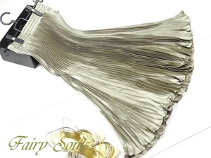 ★★送料無料★フリ－☆光沢メタリックゴ－ルドロングプリ－ツスカ－ト(SKN9460)