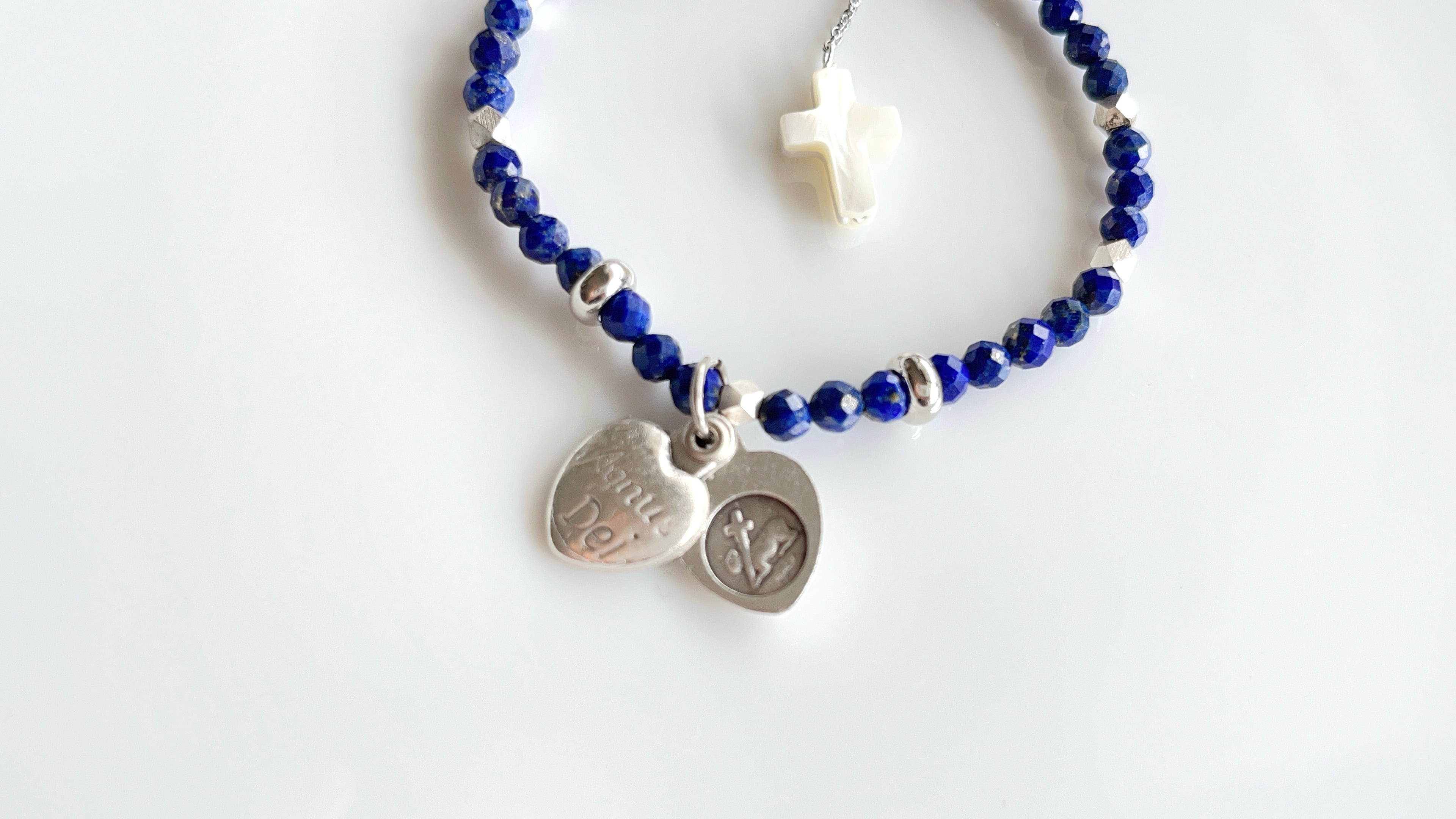 ラピスラズリ2way✧二連ブレスレット・バッグチャーム✧ハートスライド