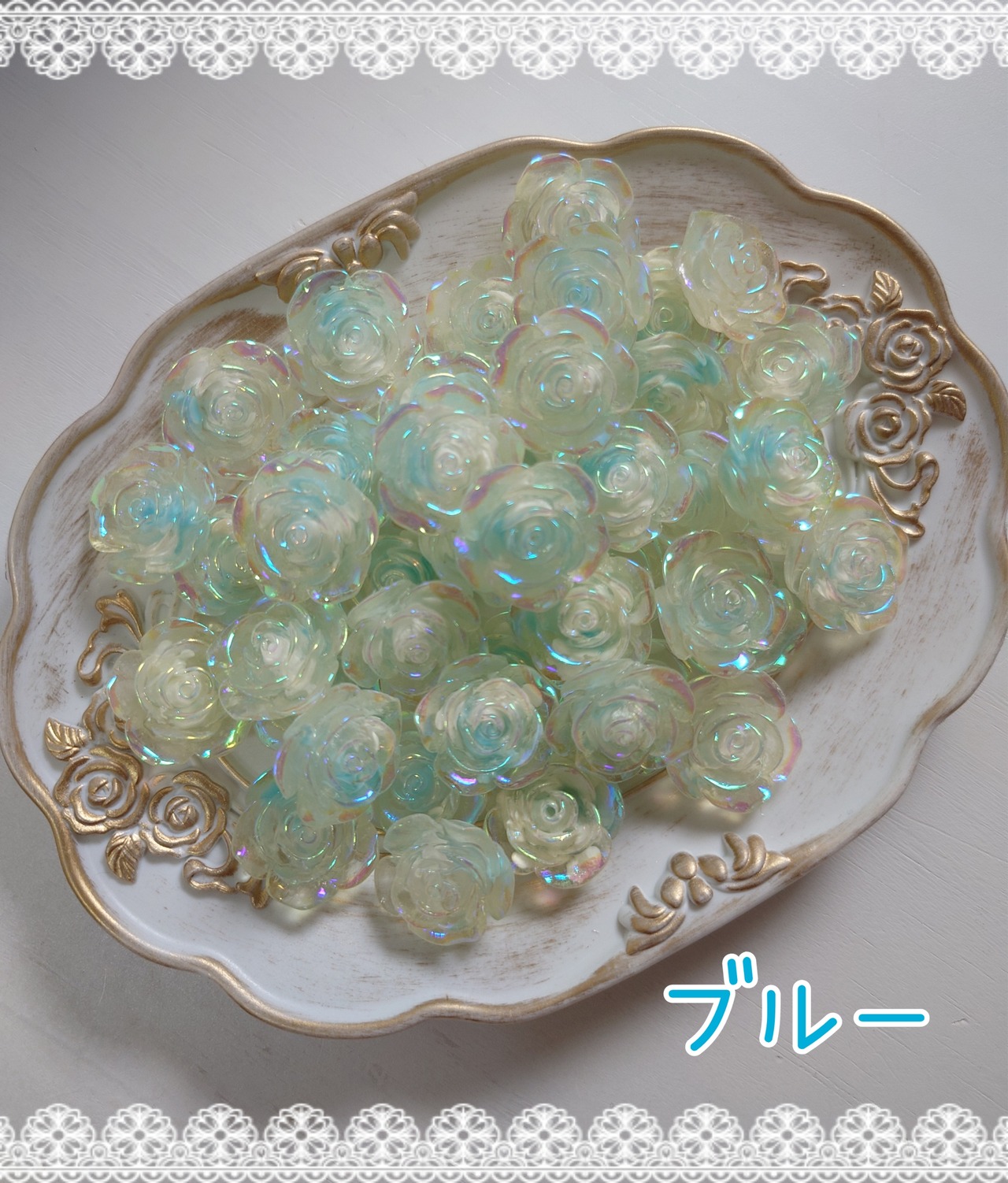 お得✨[24個]蓄光オーロラ✨クリアカラー薔薇／８色:23mm×23mm
