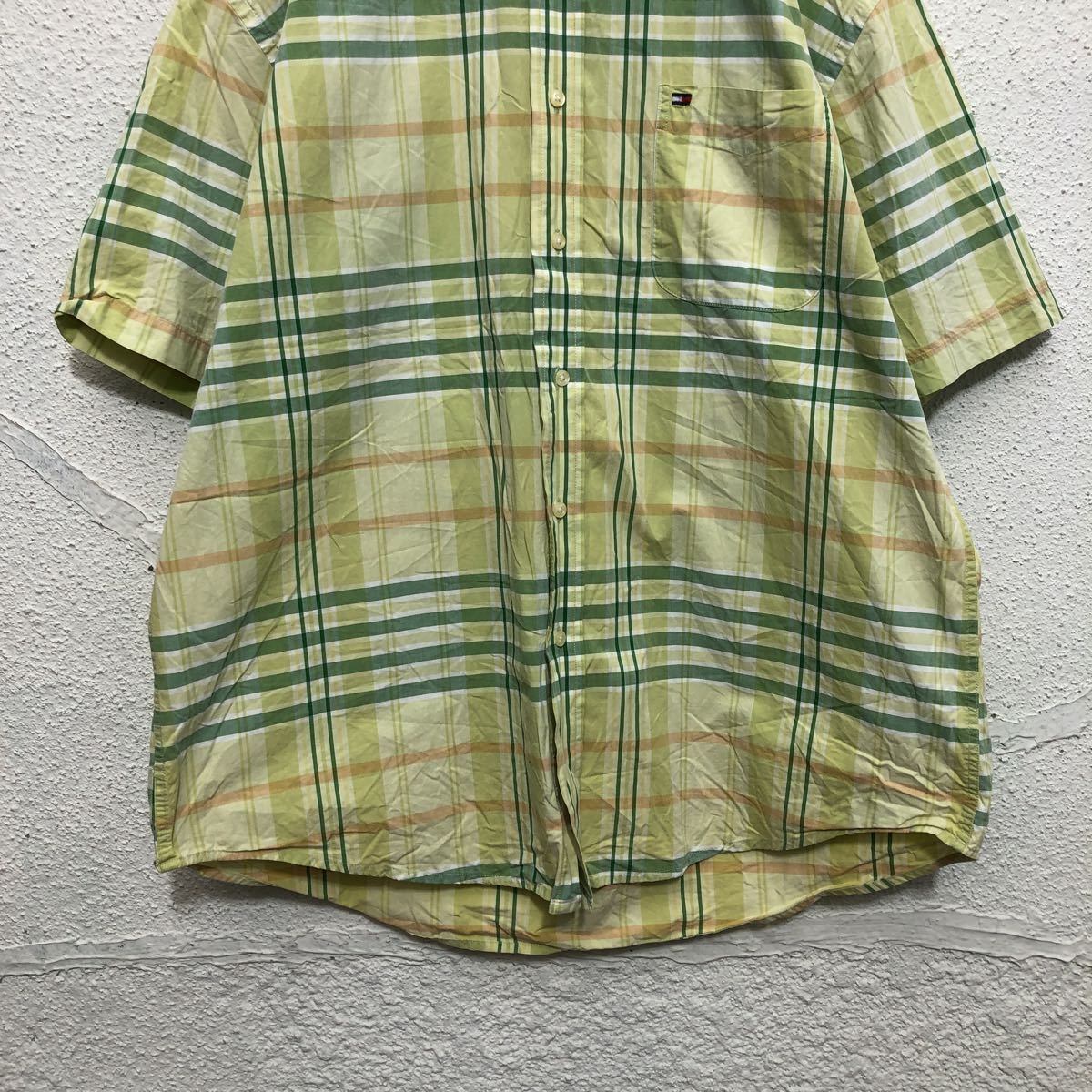 【大人気☆】トミーヒルフィガー 半袖チェックシャツ ミリタリー グリーン XL