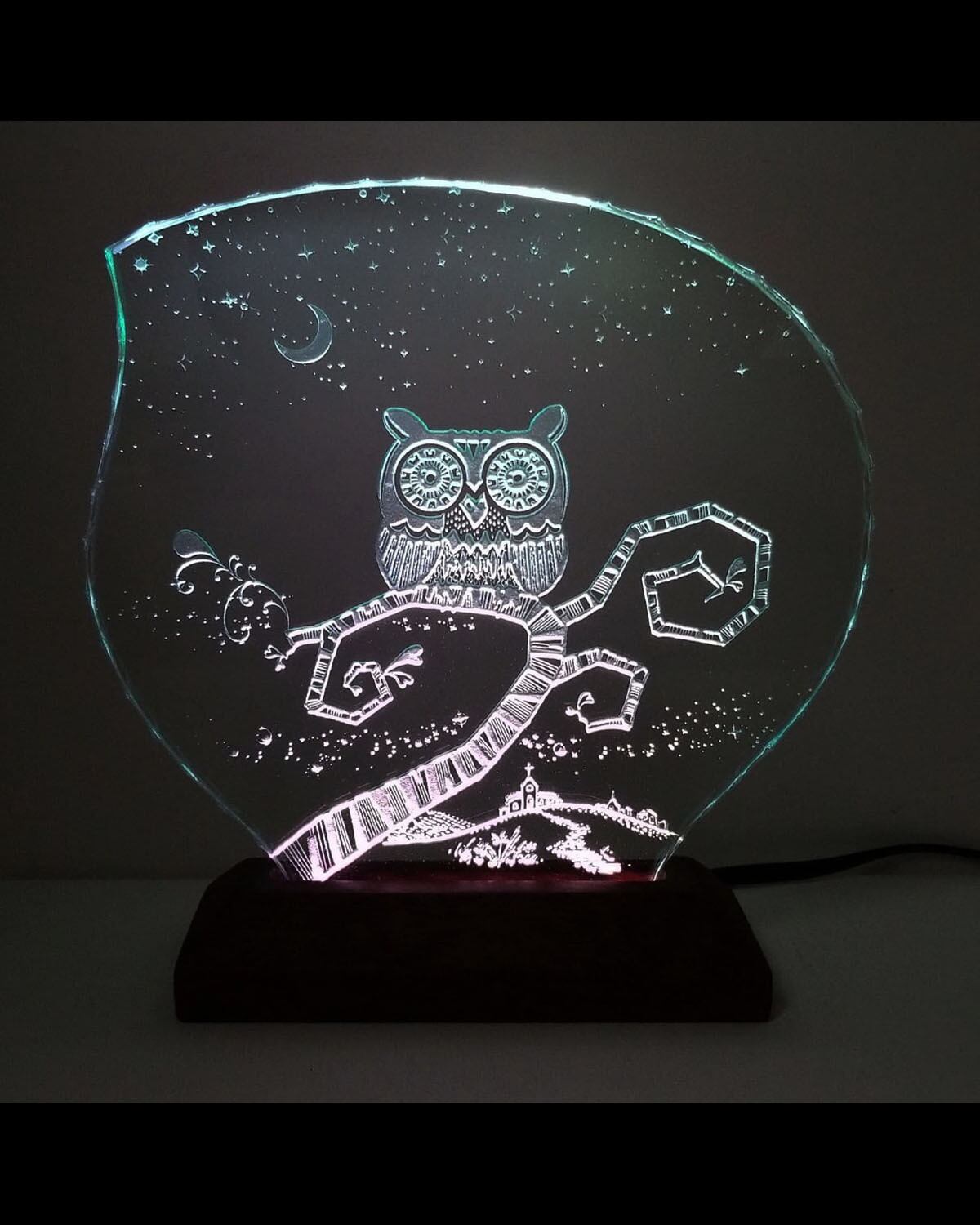 三日月とフクロウ A (ガラス:Mサイズ)