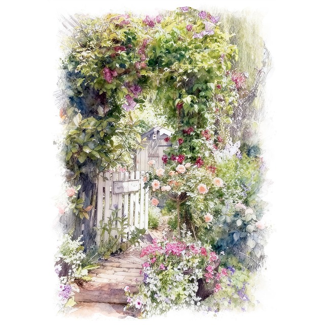 絵画(風景画) フランス ジヴェルニー モネの庭園 インテリアアート額付き 水彩画・油絵風 WAT0794