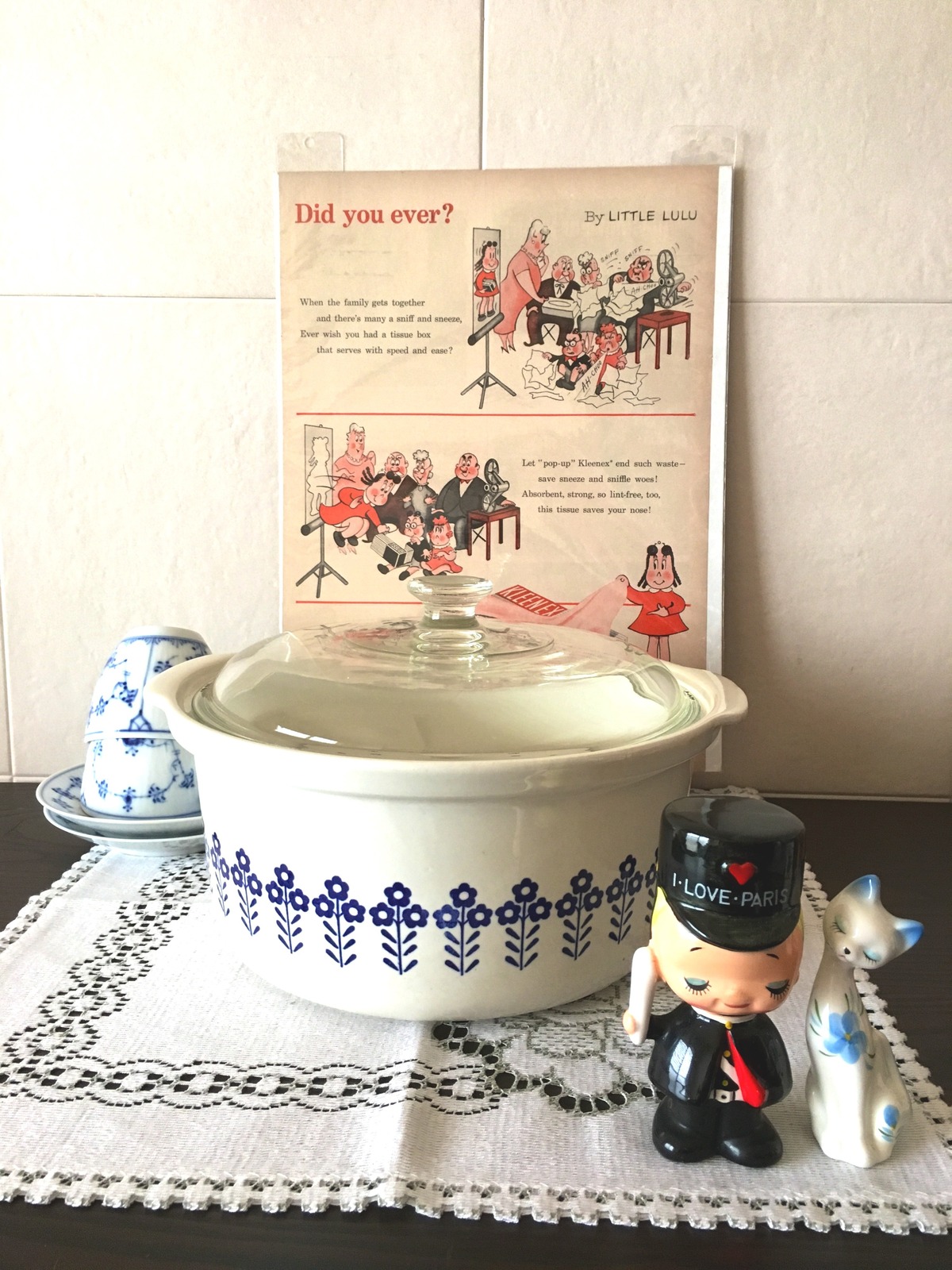 昭和レトロ キャセロール ブルー小花柄 | レトロ雑貨 チェリッシュ