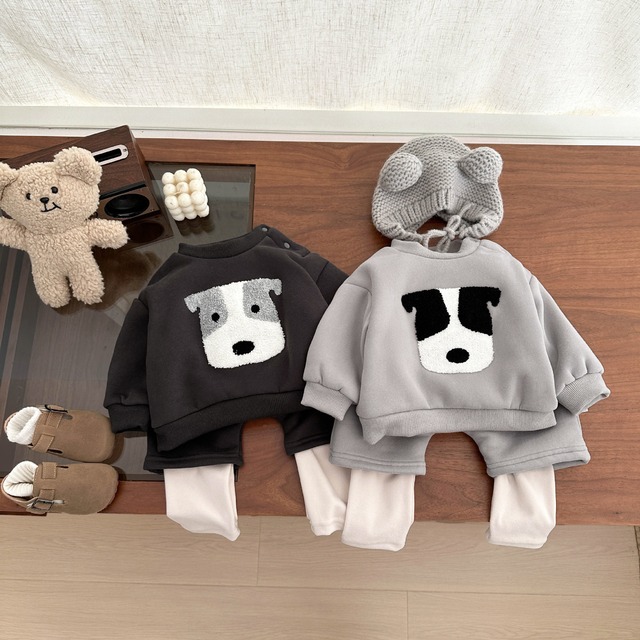 ベビー 冬新作　韓国風　 かわいい プリント フリース セットアップ
