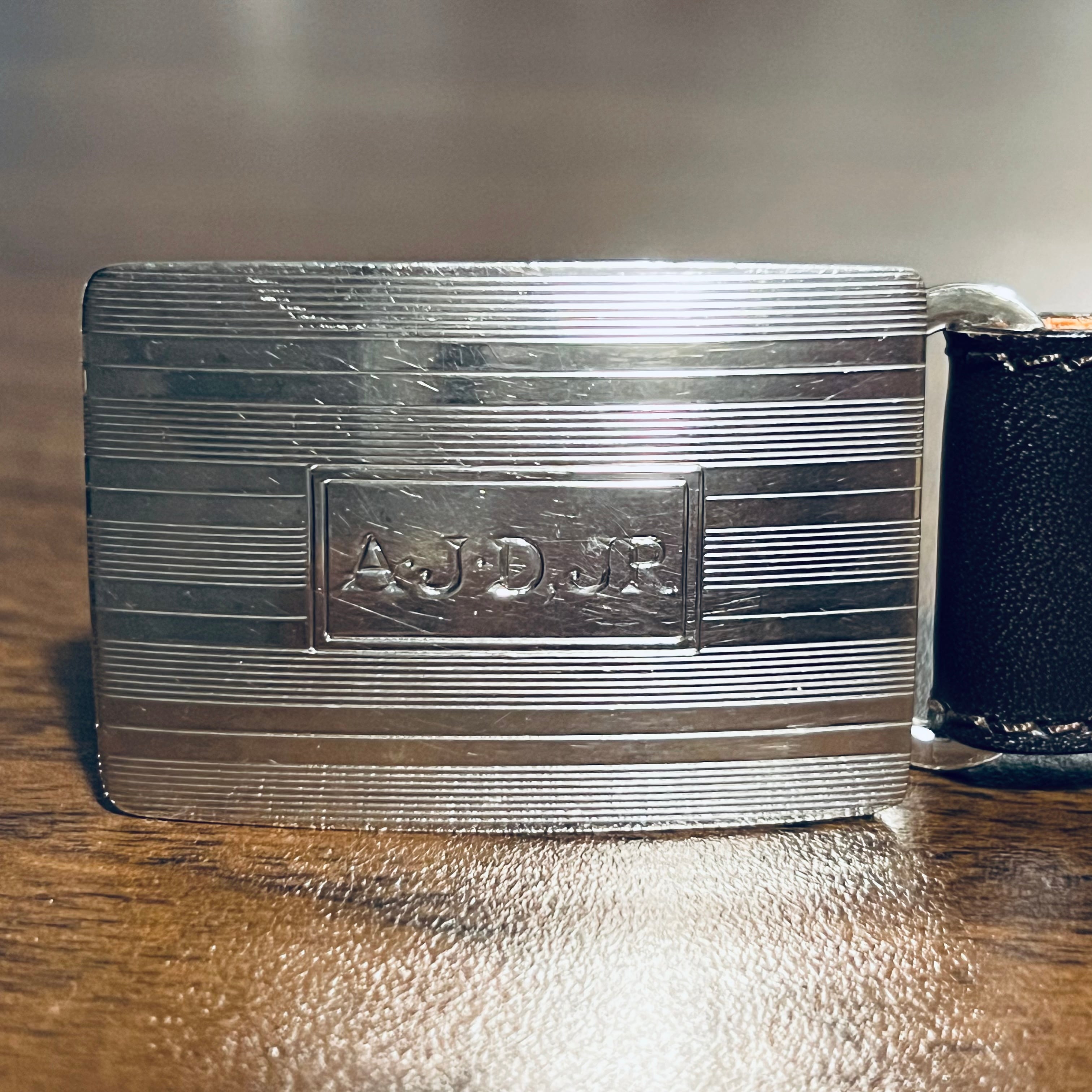 VINTAGE TIFFANY & CO. Engine Turned Slide Buckle Sterling Silver / Brown  Calf Leather Belt 34” | ヴィンテージ ティファニー エンジンターン スライド バックル スターリング シルバー / ブラウン  ...