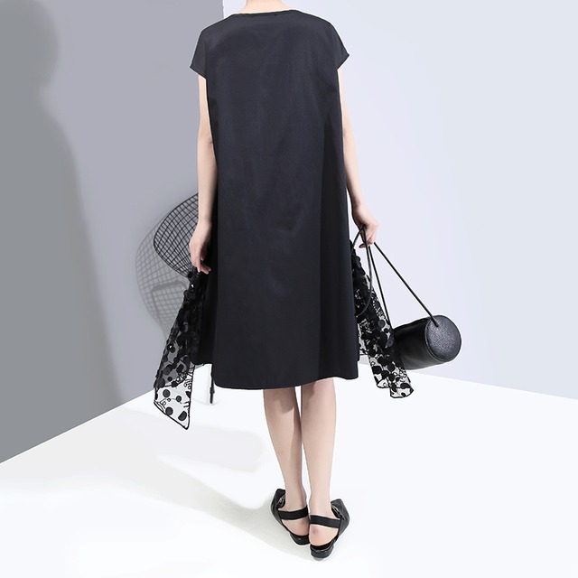 ワンピース 夏ワンピース 水玉 水玉ワンピース レース レースワンピース ステッチ 夏コーデ ミドル丈 ミドル丈スカート ブラックワンピース 個性 個性的コーデ Ukiukionepicec