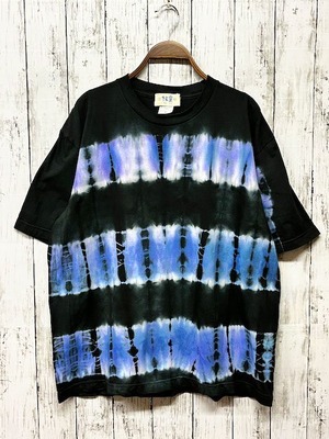 タイダイ染め Tie-dye ビッグシルエット Tシャツ　Mサイズ　ブラック×ブルー　グランジボーダー　Hippies Dye HD18-93