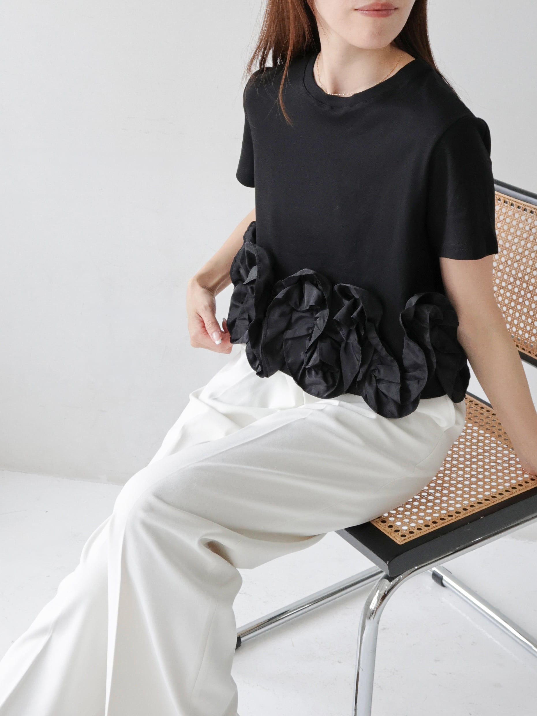 FORFORMO フォルフォルモ　トップス　Tシャツ　フリル　ブラック　新品 ウェーブヘムフリルT［80023］ | conforobe(コンフォローブ)