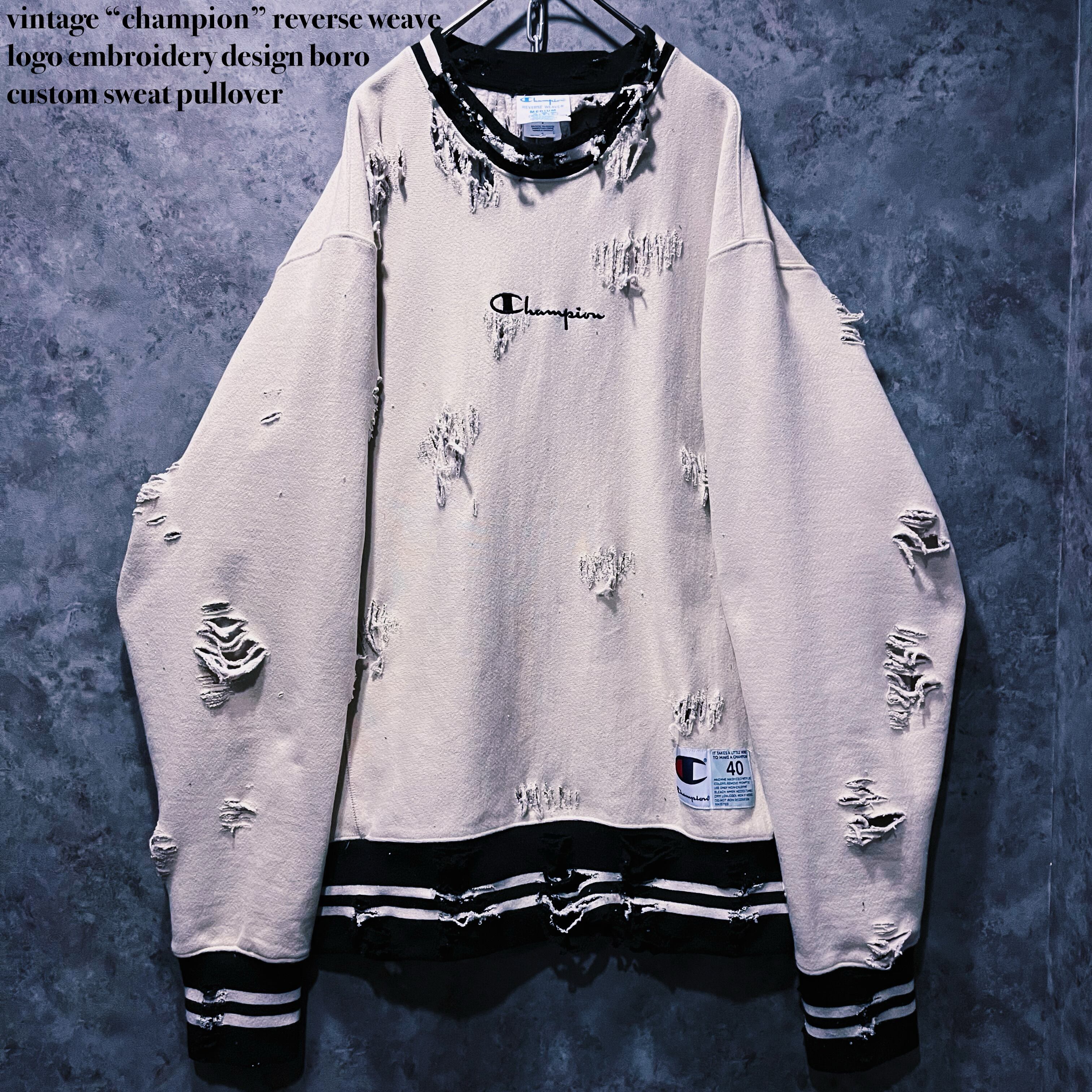【doppio】vintage “champion” reverse weave logo embroidery design boro custom sweat pullover
