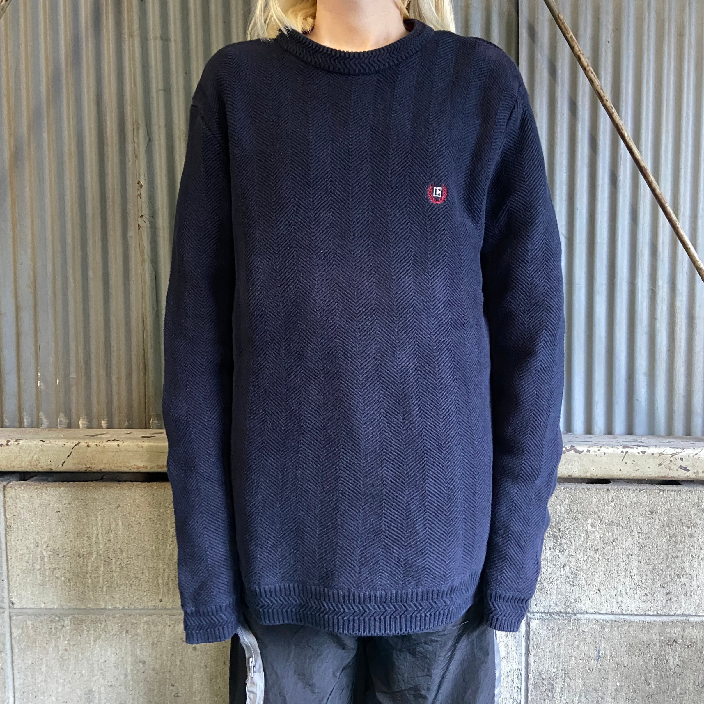 CHAPS チャップス ワンポイントロゴ刺繍 コットンニットセーター 