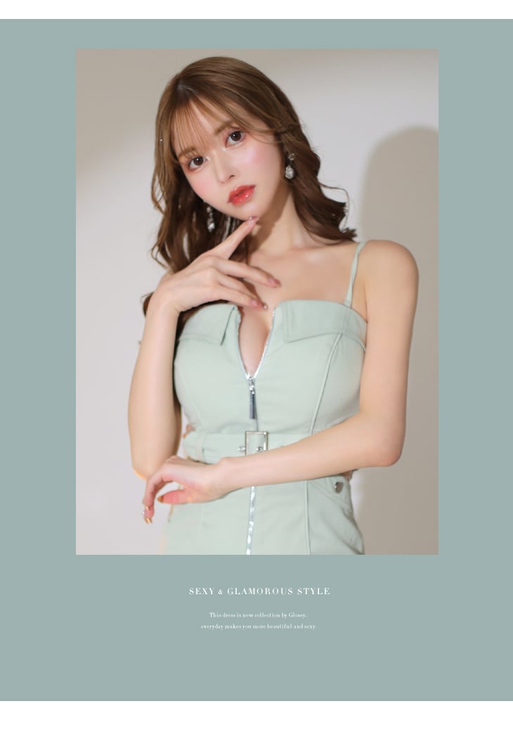 【即納】【ROBE de FLEURS Glossy】【送料無料】【即納】【当店特別価格】【税込】フロントジッパーx キャミ キャバドレス(GL3163)