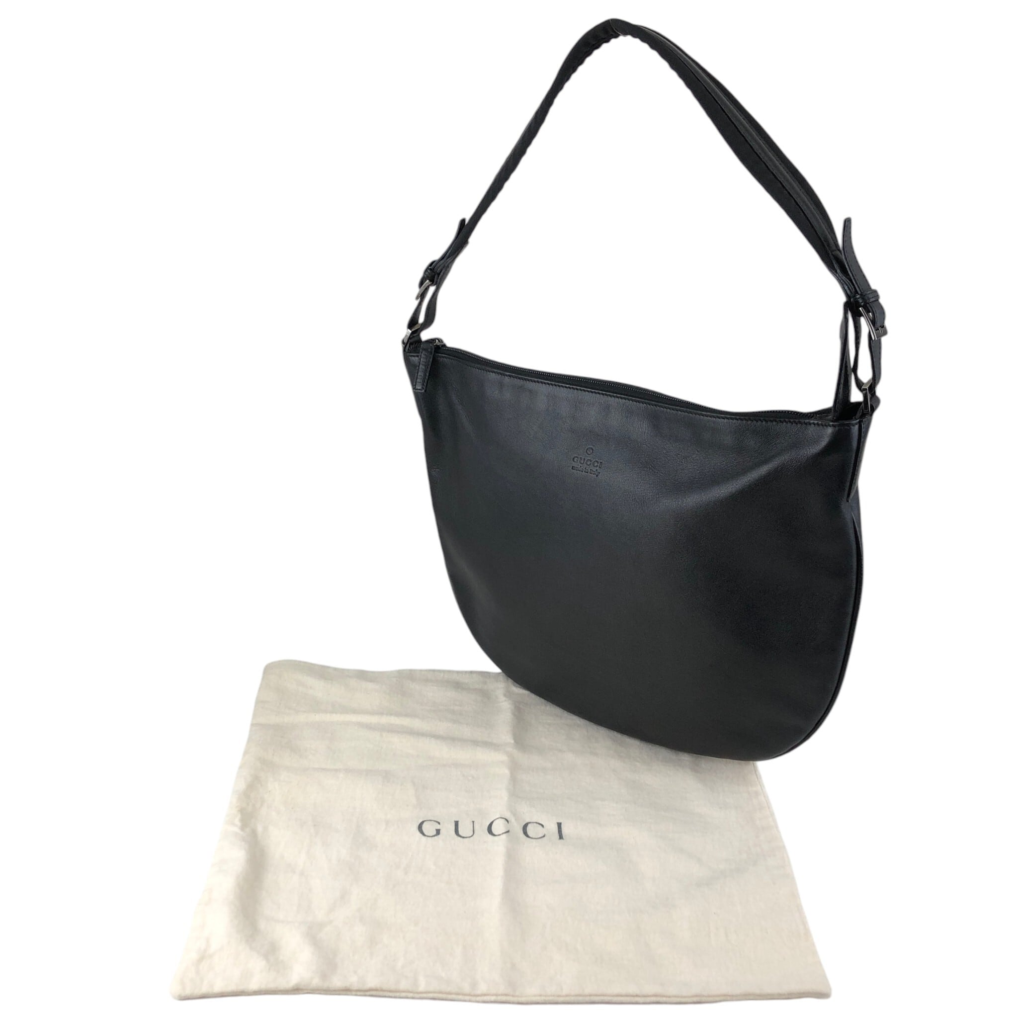 GUCCI グッチ ショルダーバッグ ブラック ロゴ レザー ホーボー