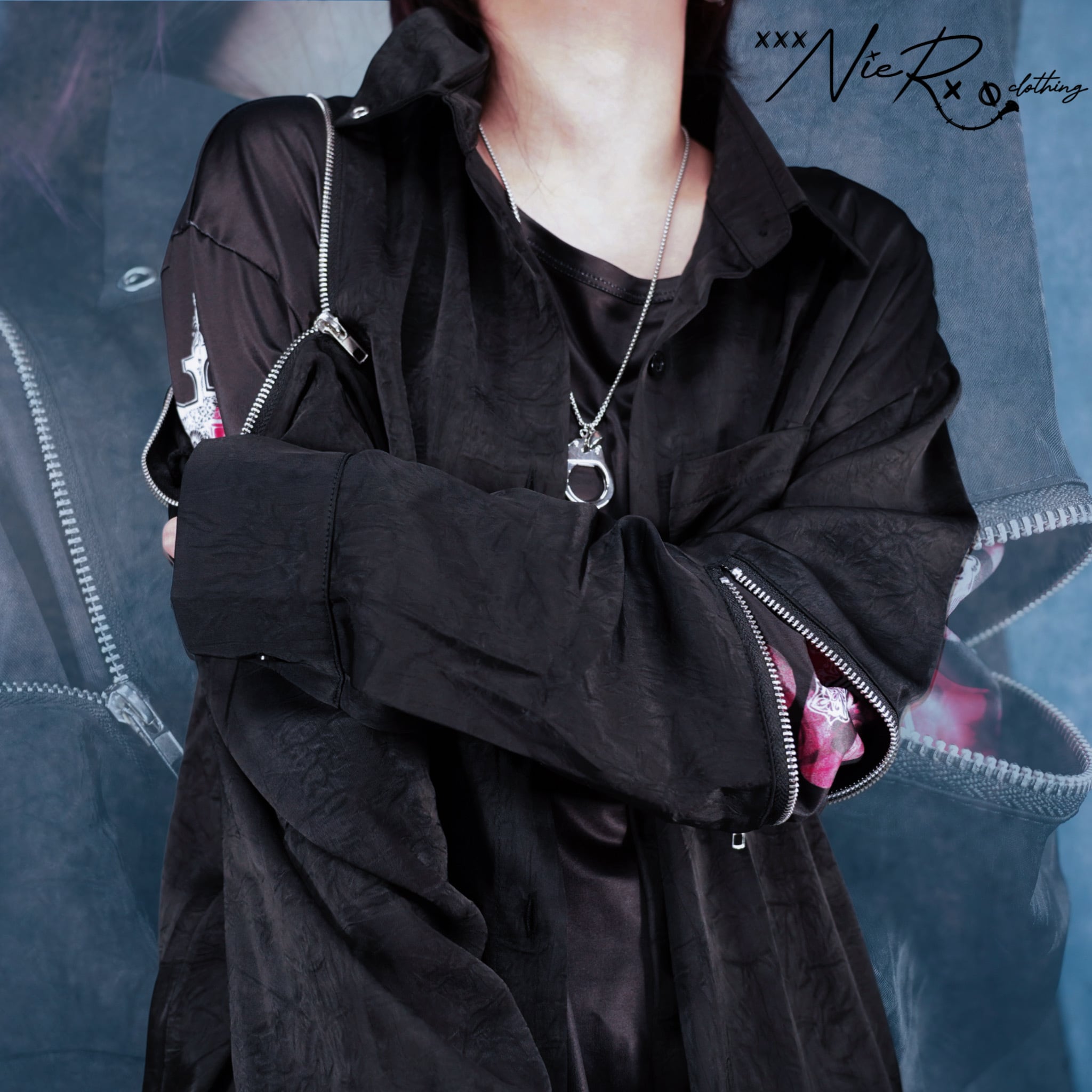 WRINKLE ZIP DESIGN SHIRT【2WAY SLEEVE×CHAIN】 | NIER CLOTHING