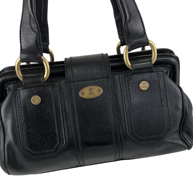 CELINE セリーヌ ハンドバッグ ブラック フロントバックル レザー ミニボストン vintage ヴィンテージ オールド nxugts