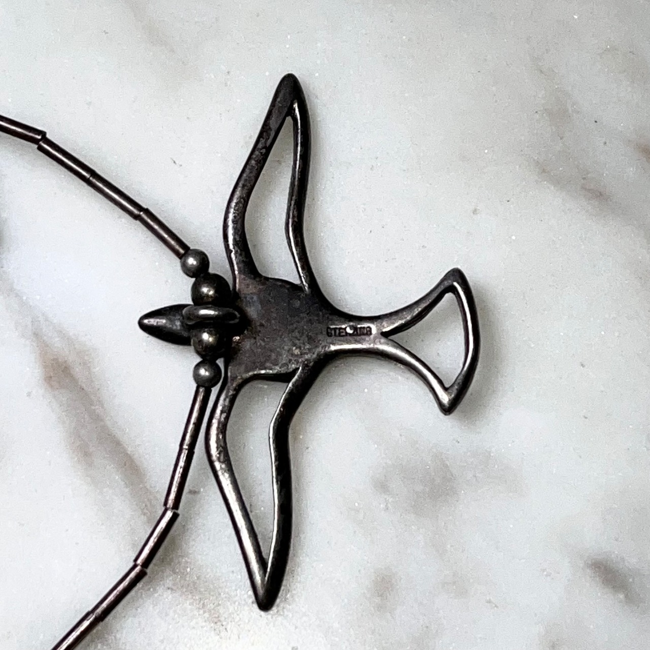 vintage silver choker necklace " bird " set with turquoise